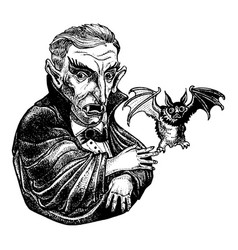 Portrait Of Count Dracula With Bat Hand Drawn