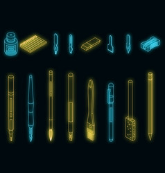 Calligraphy Tools Icons Set Neon