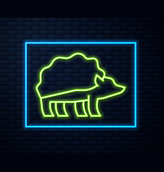 Glowing Neon Line Hedgehog Icon Isolated On Brick