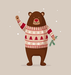 Christmas Character Cute Brown Bear In A Sweater