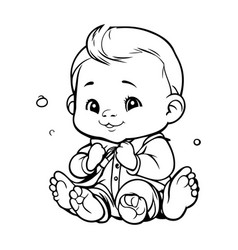 Cute Baby Boy Sitting On The Floor Hand Drawn