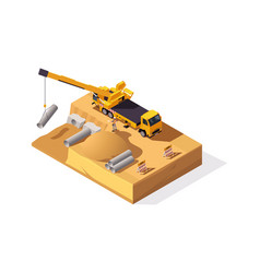 Isometric Construction Site With Crane Truck