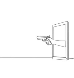 Single One Line Drawing Hand Holding Handgun