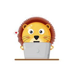 Cute Lion Using A Laptop