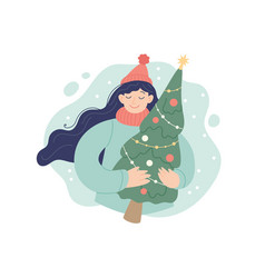 Woman Holding Christmas Tree Festive Winter