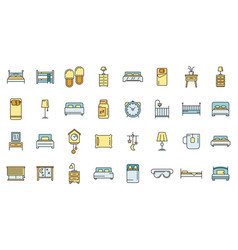 Bedroom Icons Set Color Line