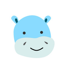 Cute Hippo Portrait Animal Head With Face In Blue