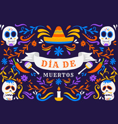 Hand Drawn Dia De Muertos Horizontal Banner