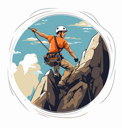 Hiker On The Top Of Mountain Cartoon