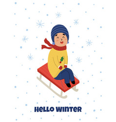 Hello Winter Greeting Card With A Cute Boy