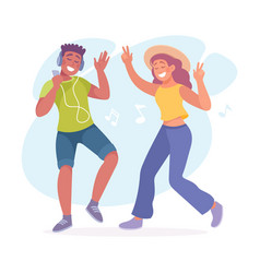 Young Man And Woman Dancing To Music Moving Body