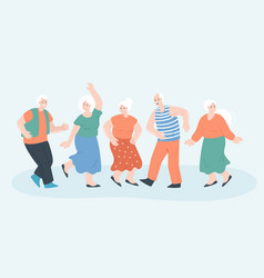 Group Of Happy Elderly Cartoon People Dancing