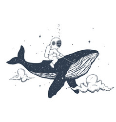 Diver And Whale Are Flies In The Sky