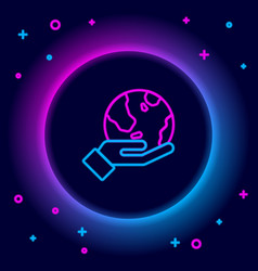 Glowing Neon Line Human Hand Holding Earth Globe