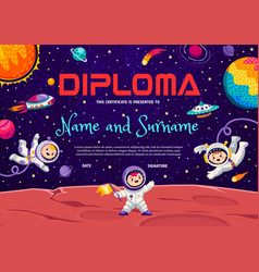 Kids Diploma Cartoon Astronauts On Space Planet