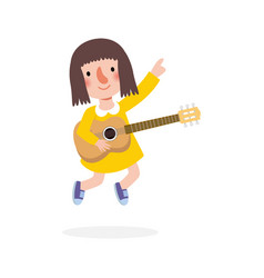 Cute Kid Jumping Playing Guitar Happy Children