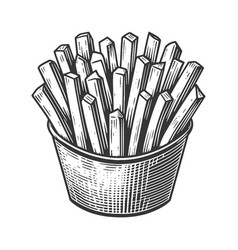 French Fries In Carton Engraving Sketch