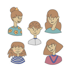 Set Of Doodle Portraits Girls And Guys Hand Drawn