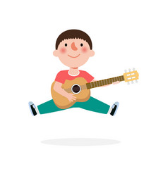 Cute Kid Jumping Playing Guitar Happy Children