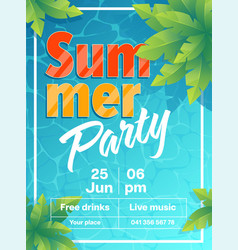 Summer Beach Or Pool Party Flyer Design With Palms