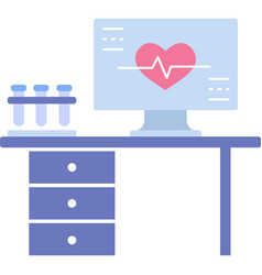 Table With Computer And Test Tube Icon Lab