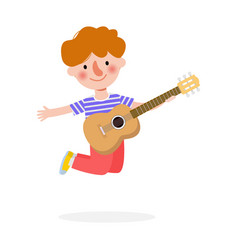 Cute Kid Jumping Playing Guitar Happy Children