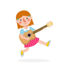 Cute Kid Jumping Playing Guitar Happy Children