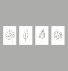 One Line Art Tropical Floral Leaf Poster Set