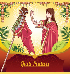 Gudi Padwa Of Indian Woman Celebrating Gudi Padwa