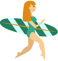 Redhead Girl In Bikini With Surfer Board Beach