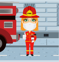 Caucasian Female Firefighter With Mask And White