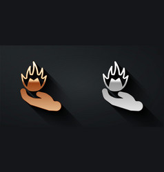 Gold And Silver Hand Holding A Fire Icon Isolated