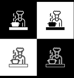 Set Spanish Cook Icon Isolated On Black And White