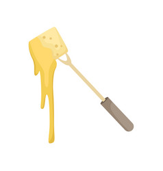 A Fork With Piece Of Baguette Dipped In Cheese