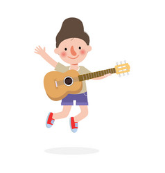 Cute Kid Jumping Playing Guitar Happy Children