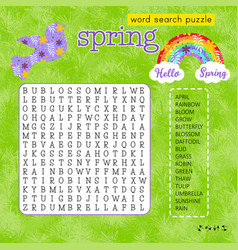 Spring Word Search Puzzle With Rainbow And Bird