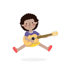 Cute Kid Jumping Playing Guitar Happy Children