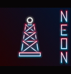 Glowing Neon Line Oil Rig Icon Isolated On Black