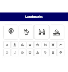 Landmarks Line Icon Set Venice Tower Bridge