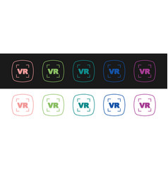 Set Virtual Reality Icon Isolated On Black