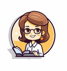 A Girl In Glasses Reading Book Cartoon Style