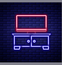 Glowing Neon Line Tv Table Stand Icon Isolated On