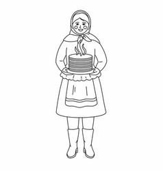 Maslenitsa Or Shrovetide Line Art Woman