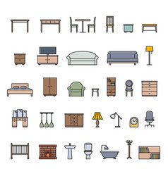 Set Of Color Home And Office Furniture Icons