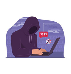 Hacker Hacking Laptop For Cyber Crime Concept