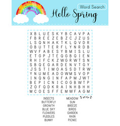 Spring Word Search Puzzle With Rainbow