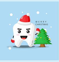 Cute Mascot Tooth Happy To Celebrate Christmas Day