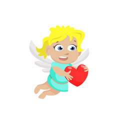 Little Angel Girl Carrying Red Heart