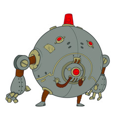 Round Metal Robot With Little Legs And Big Arms