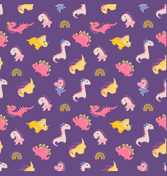 Seamless Pattern With Dino Girls